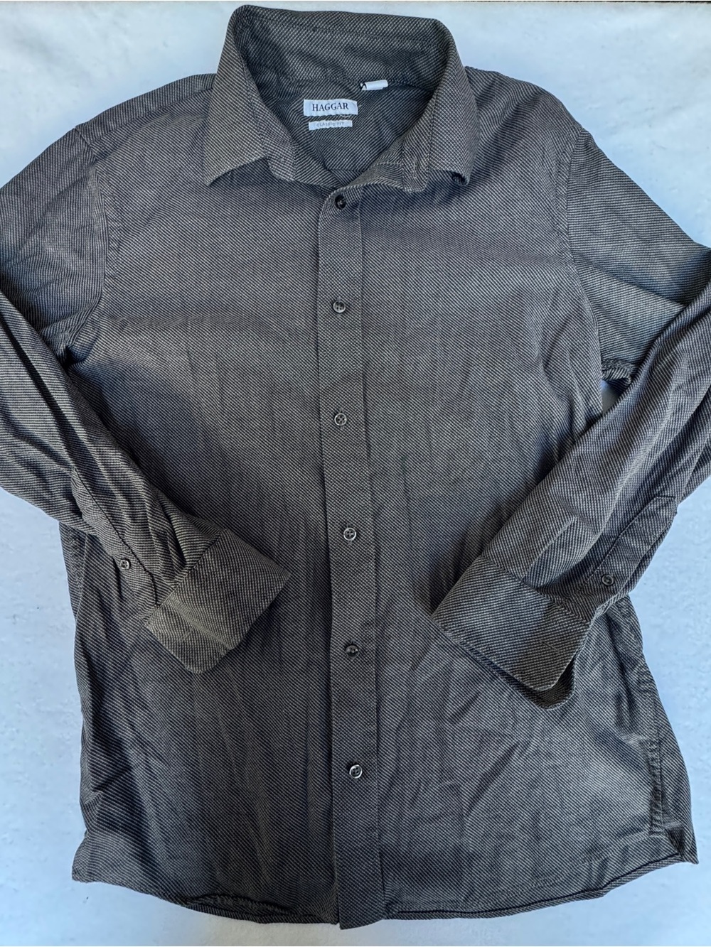 Haggar Men's Button-Up Long Sleeve Shirt Micro-Check Pattern 15-15 1/2 32/33